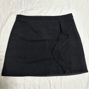 J Crew Mercantile Solid Black Wool Blend Mini Skirt With Ruffle Women Size 10